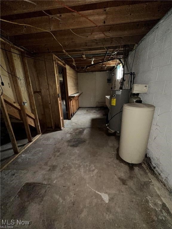 basement featuring water heater