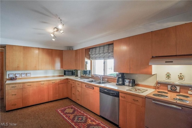 kitchen featuring stainless steel dishwasher, stove, and sink