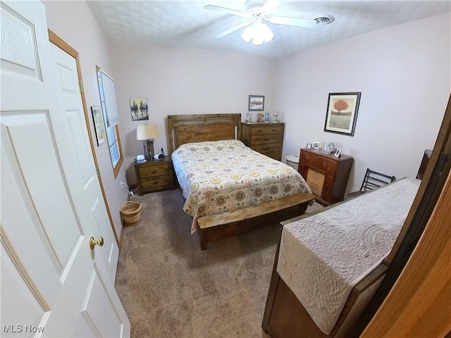 bedroom with carpet flooring and ceiling fan