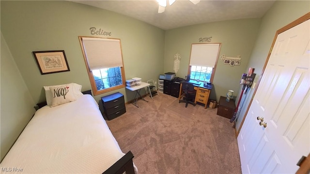 bedroom featuring carpet flooring and ceiling fan