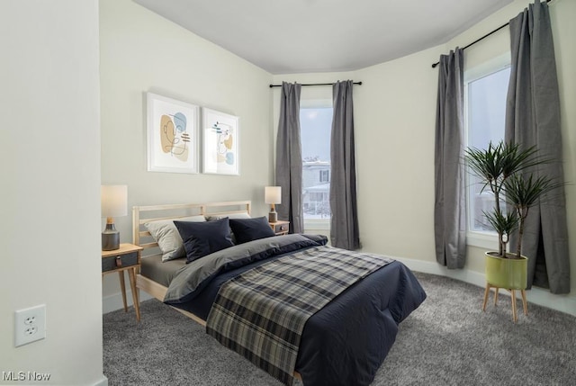 carpeted bedroom with multiple windows