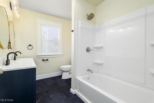 full bathroom featuring vanity, toilet, and shower / tub combination