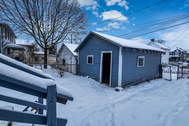 view of snow covered property