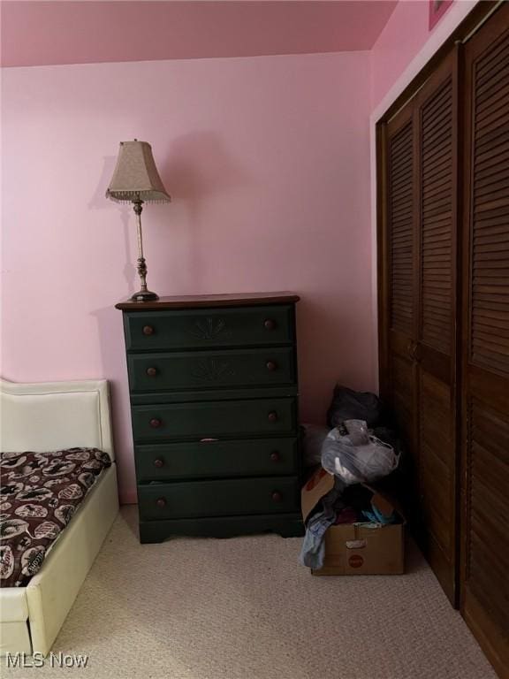 carpeted bedroom with a closet