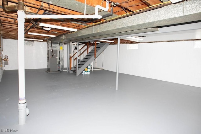 basement with heating unit