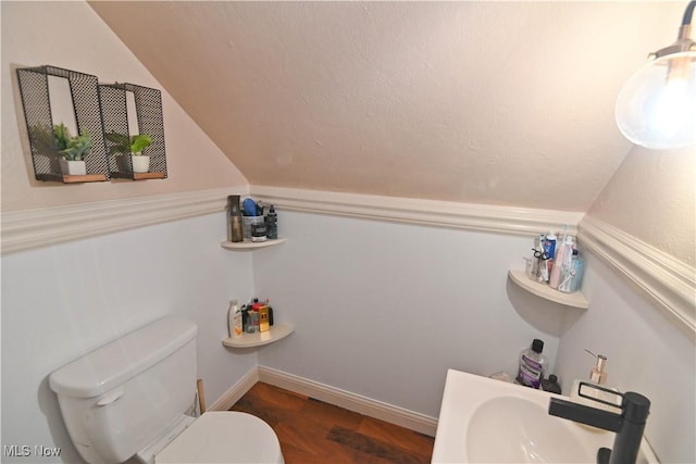 bathroom with sink, wood-type flooring, and toilet