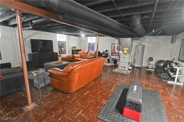 basement featuring water heater