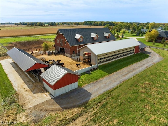 drone / aerial view with a rural view