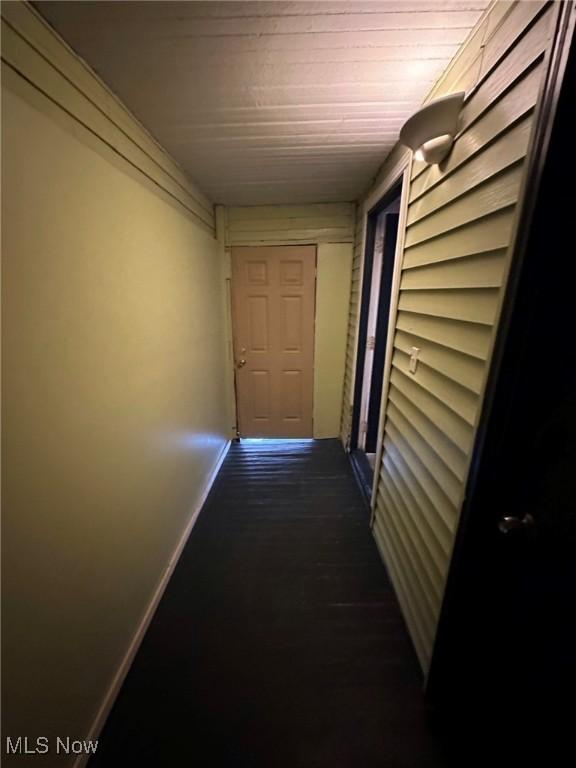 hallway with wood ceiling