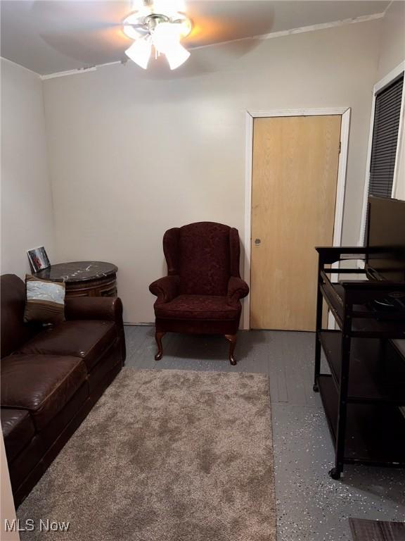 living room with ceiling fan