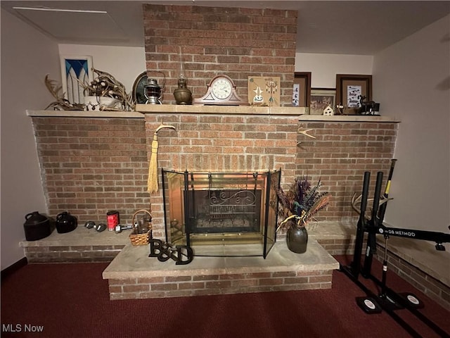 room details with a brick fireplace