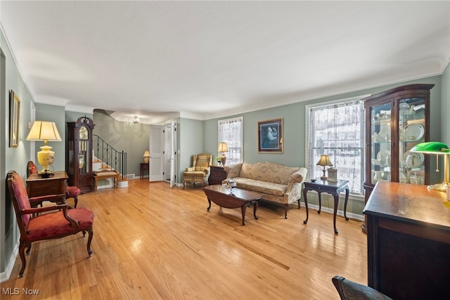 living room with light wood-type flooring