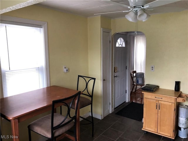 dining area featuring ceiling fan