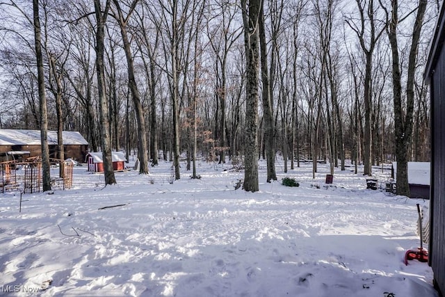 view of yard covered in snow