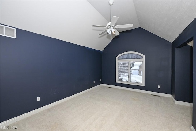 2142 Kirtland Pl, Hudson, OH 44236 - spare room with vaulted ceiling, ceiling fan, carpet flooring, and baseboards