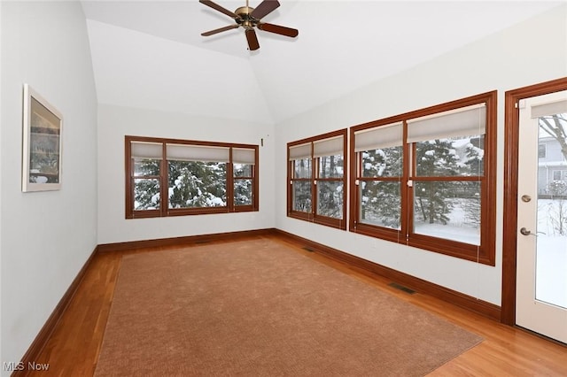 2142 Kirtland Pl, Hudson, OH 44236 - unfurnished room with wood finished floors, lofted ceiling, baseboards, and ceiling fan