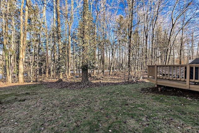 view of yard featuring a wooden deck