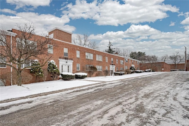 view of snow covered building