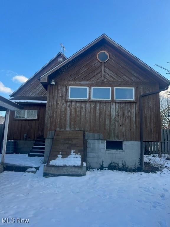 view of snow covered property