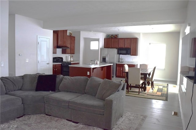 living room with light wood-type flooring