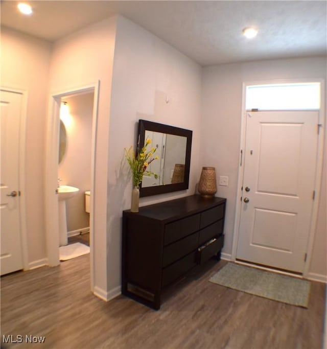 foyer with dark hardwood / wood-style flooring