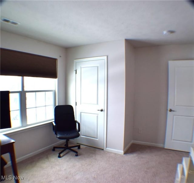 living area with light colored carpet