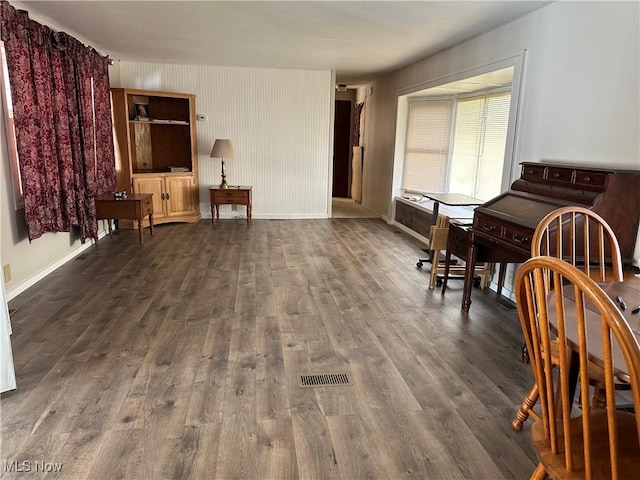 interior space with dark wood-type flooring