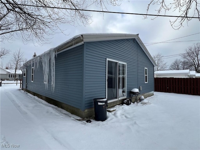 view of snow covered exterior