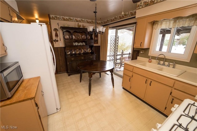 kitchen featuring a healthy amount of sunlight, sink, and an inviting chandelier