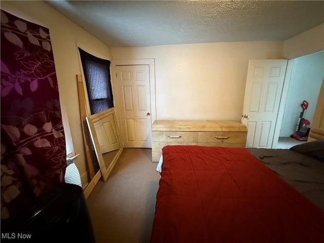 bedroom featuring carpet flooring and a textured ceiling