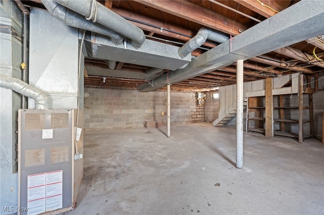 basement with heating unit