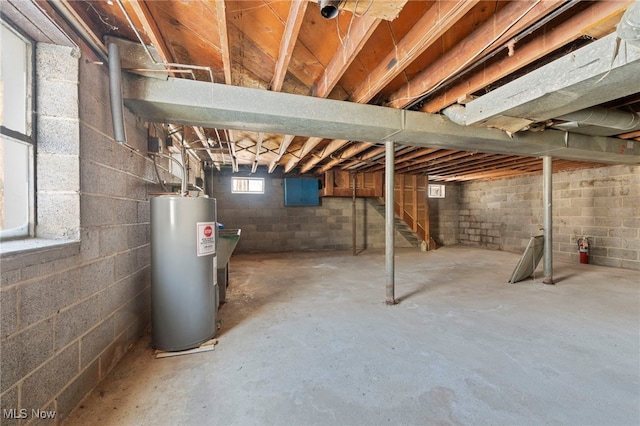 basement with water heater