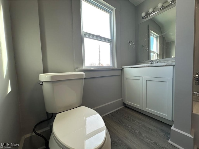 bathroom featuring hardwood / wood-style floors, vanity, and toilet