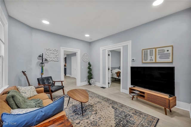 living room with light wood-type flooring