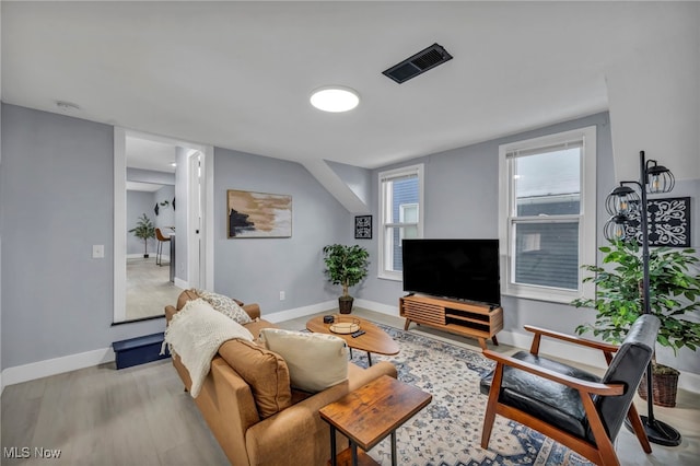 living room featuring light hardwood / wood-style floors