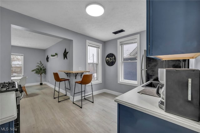 office featuring a textured ceiling, light hardwood / wood-style floors, and plenty of natural light