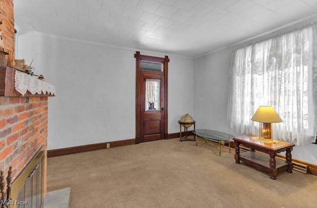 unfurnished room featuring carpet flooring, plenty of natural light, and crown molding