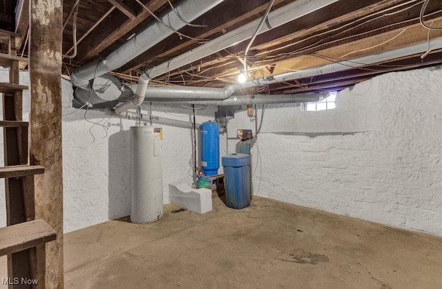 basement featuring electric water heater