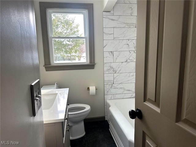 full bathroom featuring vanity, toilet, and tub / shower combination