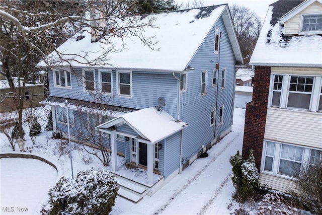 view of snow covered exterior