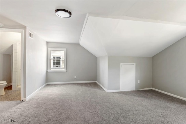 additional living space with carpet floors and vaulted ceiling