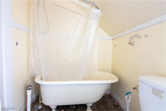 bathroom featuring a tub and toilet