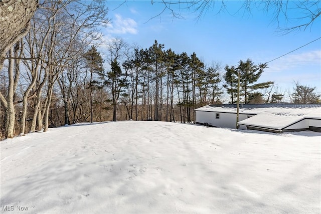 view of yard layered in snow