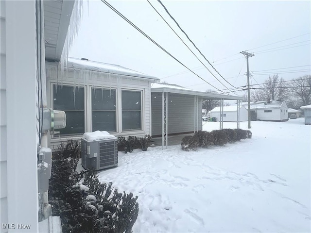 exterior space featuring central air condition unit