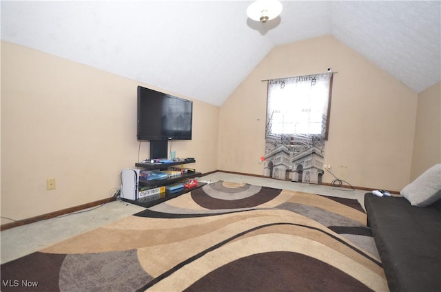 interior space featuring carpet and lofted ceiling