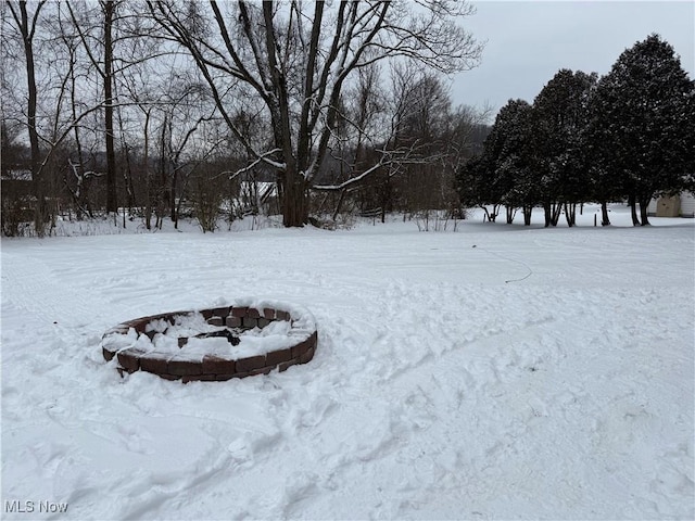 view of yard covered in snow