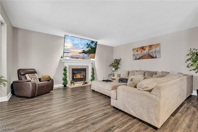 living room with dark hardwood / wood-style floors