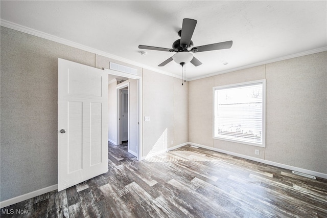 3583 Austin Rd Unit 134, Geneva, OH 44041 - empty room featuring crown molding, a ceiling fan, visible vents, and wood finished floors