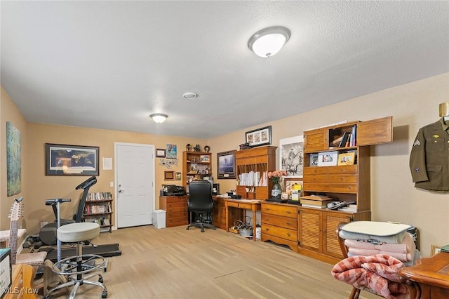 home office featuring light carpet