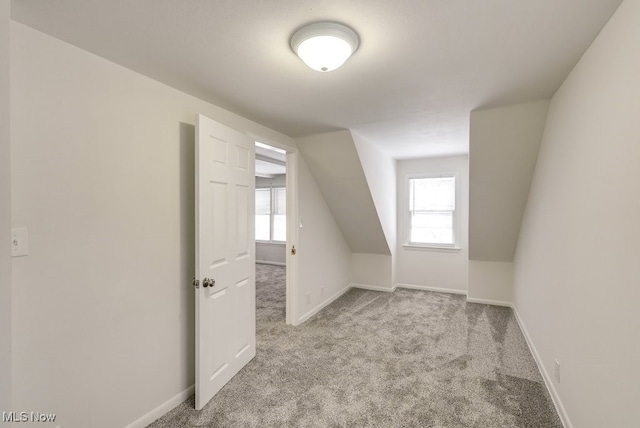 additional living space with lofted ceiling and light colored carpet